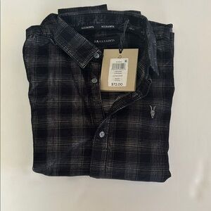 All Saints Dark Checkered Button Down Shirt